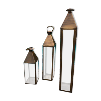 Series of 3 metal lanterns bronze colors