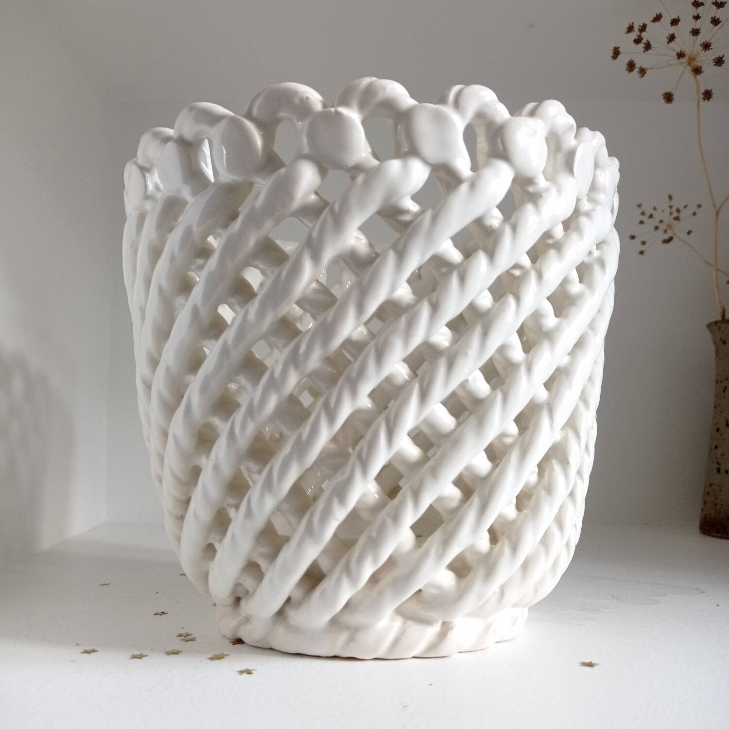 Woven ceramic planter