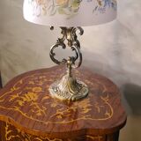 Bronze lamp painting on lampshade signed glass 47x28