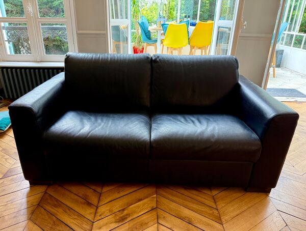 Canapé Natuzzi cuir noir – 2 places design contemporain