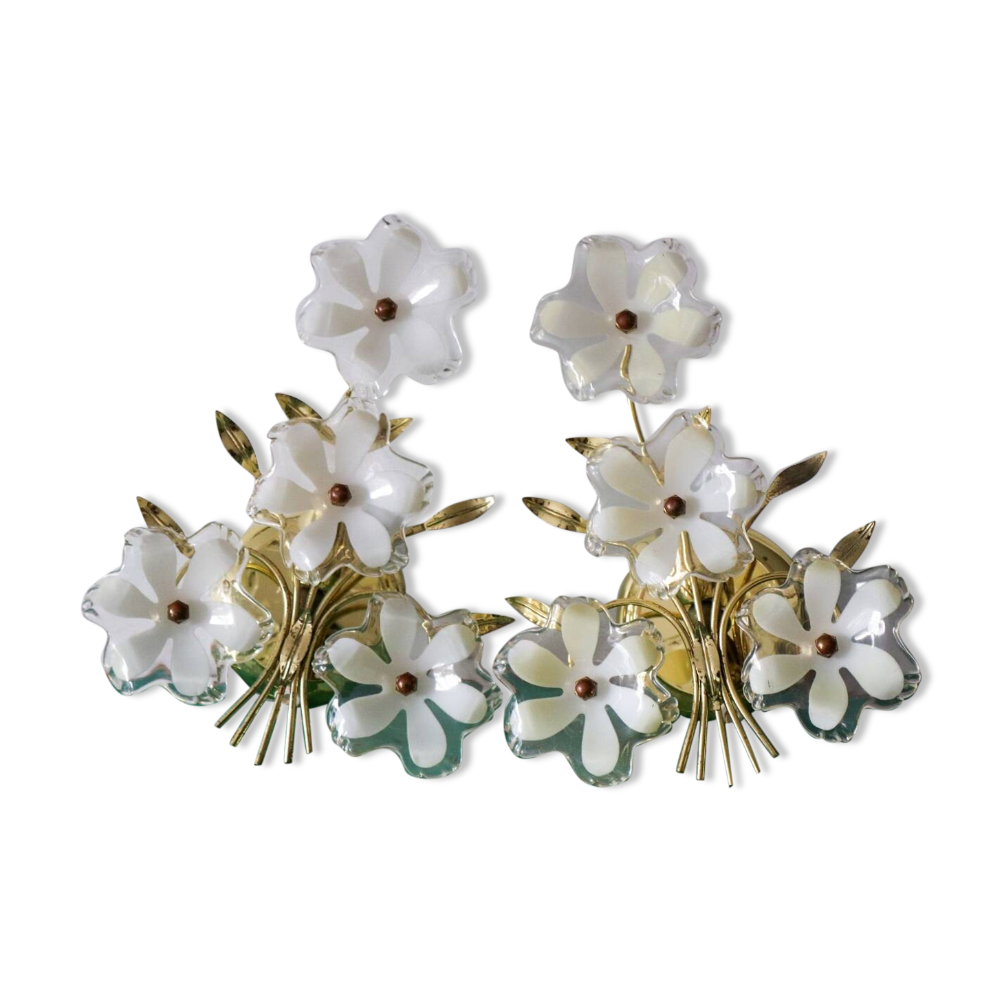 Two Eglo wall lights with vintage Murano flowers 70/80