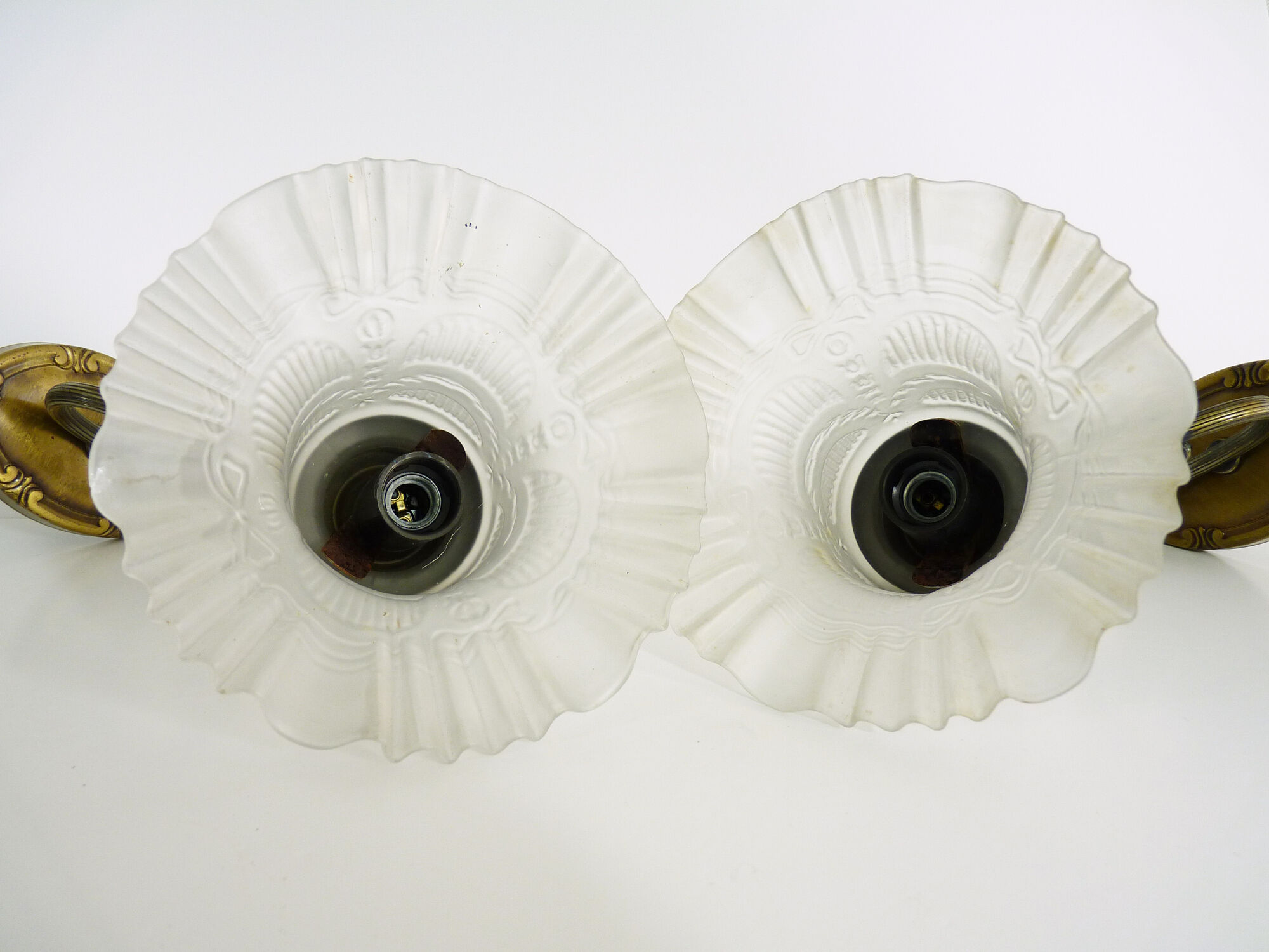 Pair of brass swan collar wall light old tulip glass. Year 60