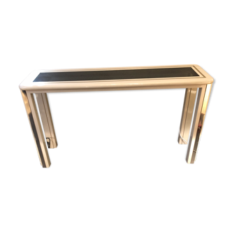Console des années 70 bois laqué et laiton doré