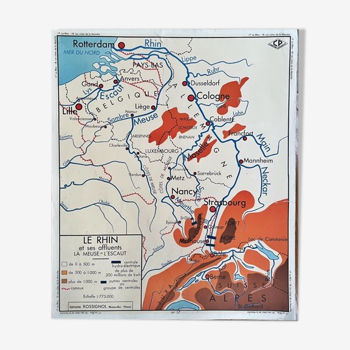 Rossignol 1960s School Map of the France - The Rhine