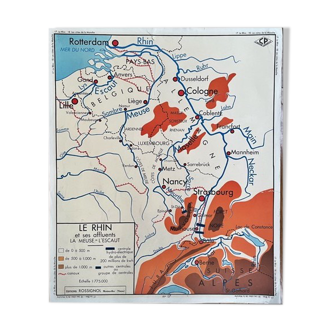 Rossignol 1960s School Map of the France - The Rhine