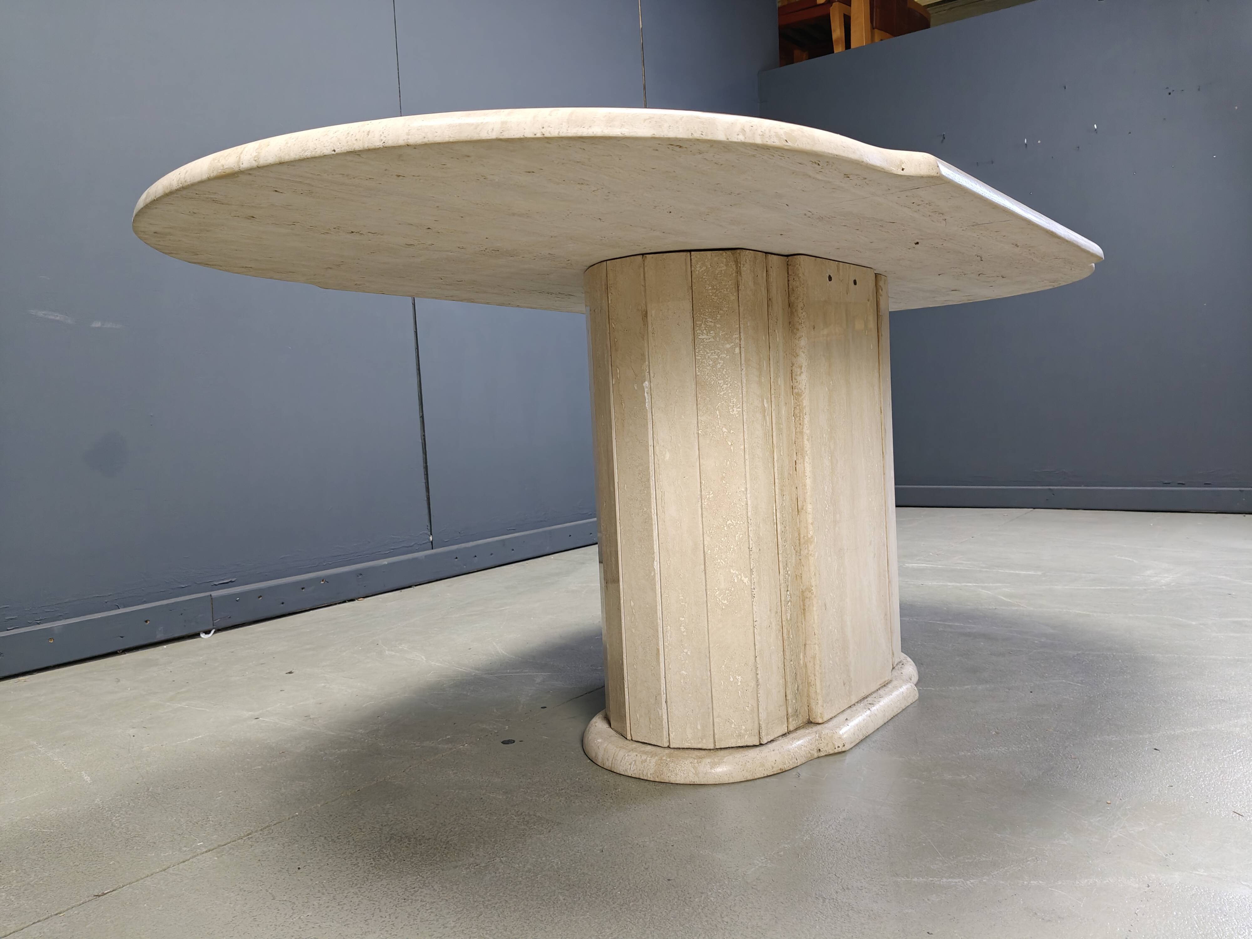 Vintage oval travertine dining table, 1970s