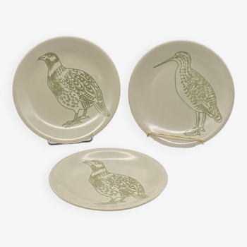 Trio of vintage flat plates, Longchamp, pheasant woodcock