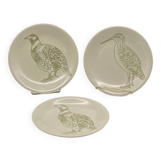 Trio of vintage flat plates, Longchamp, pheasant woodcock