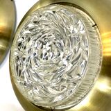 Stilux Milano, Mid-Century gild and glass ceiling lamps or sconces. Set of two