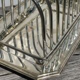 Flat silver metal tray with duck and toast
