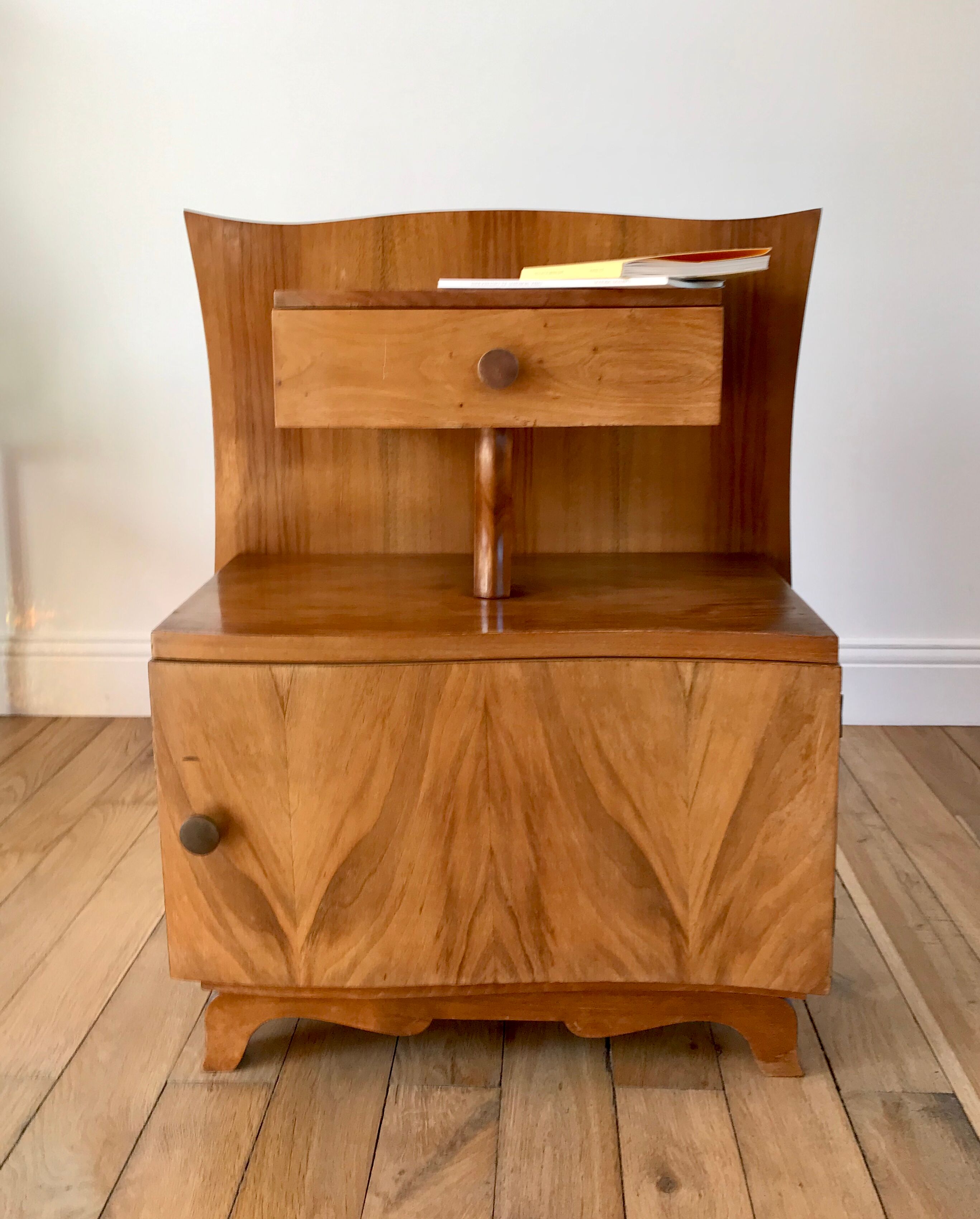Bedside table in beech wood art deco 30s