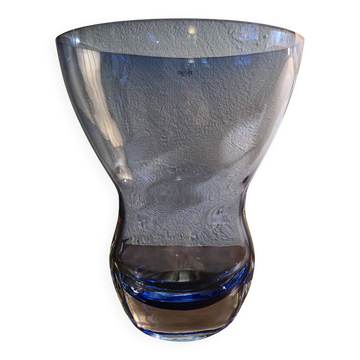 Large krosno vase from poland in blown blue glass, vintage variation.