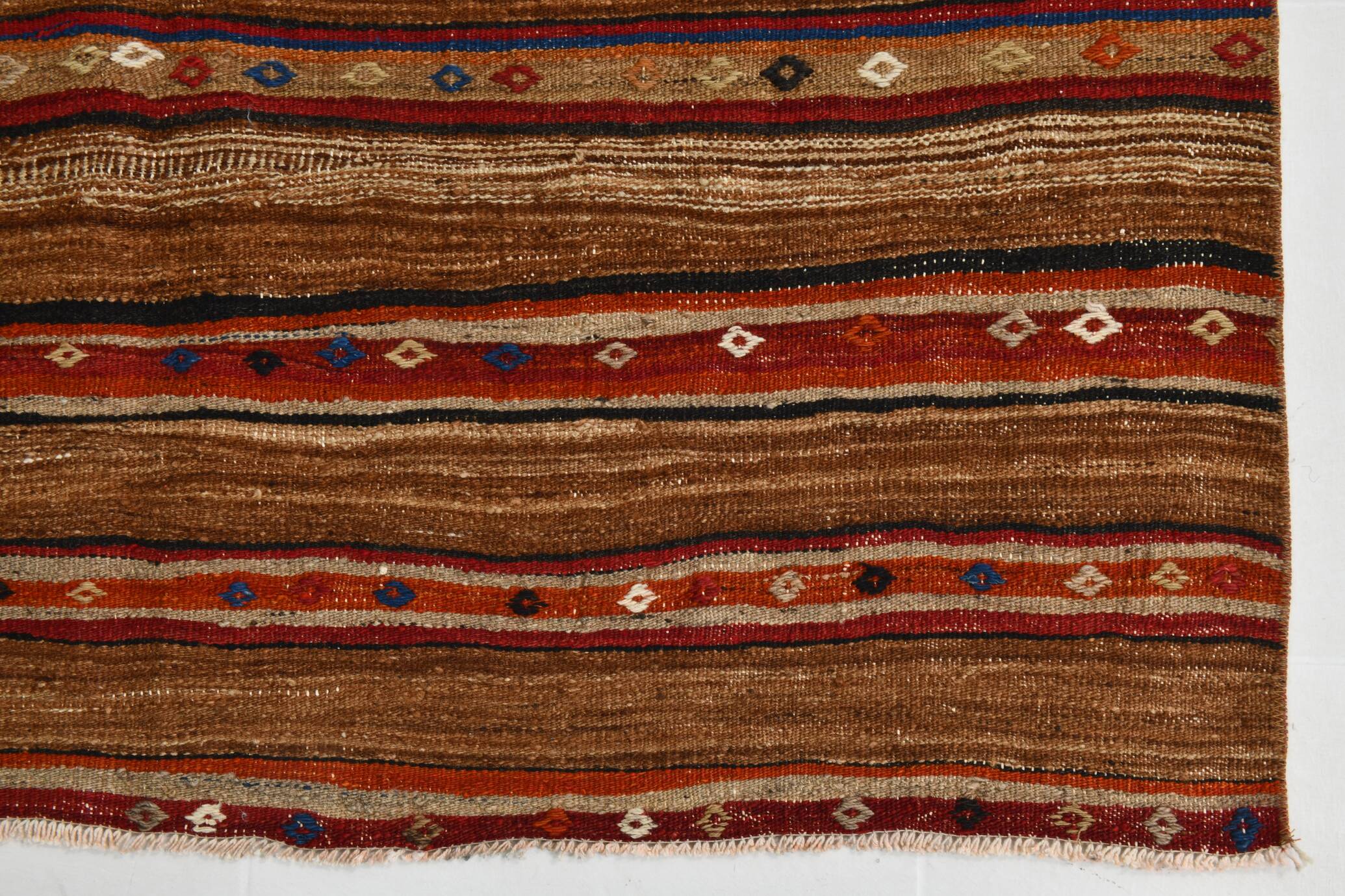 Red & Brown Pinstriped Style Vintage Kilim Rug, 142x182Cm