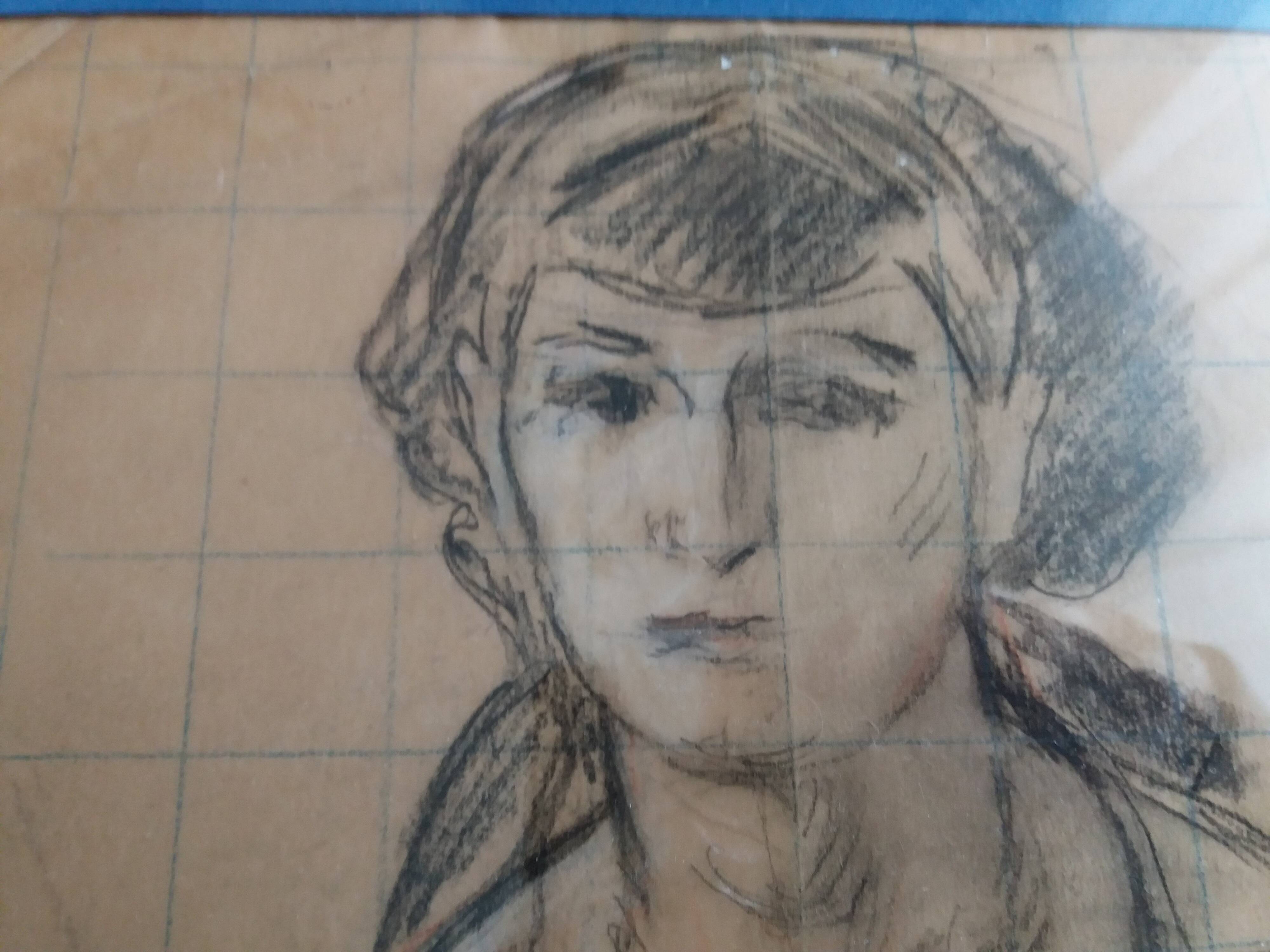 Study of a female nude in charcoal and sanguine, first half of the 20th century