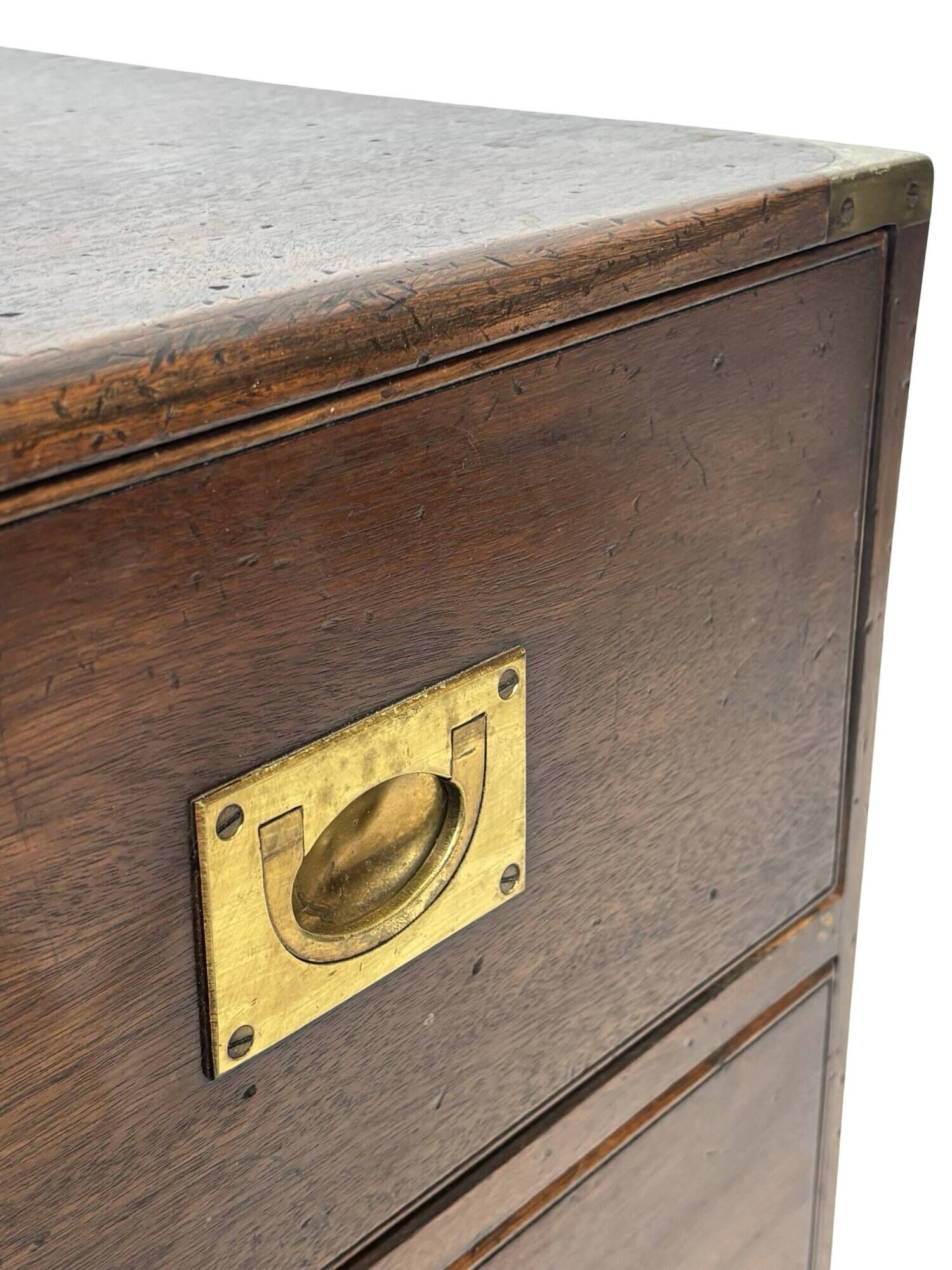 Vintage set of wooden bedside tables in military campaign style design