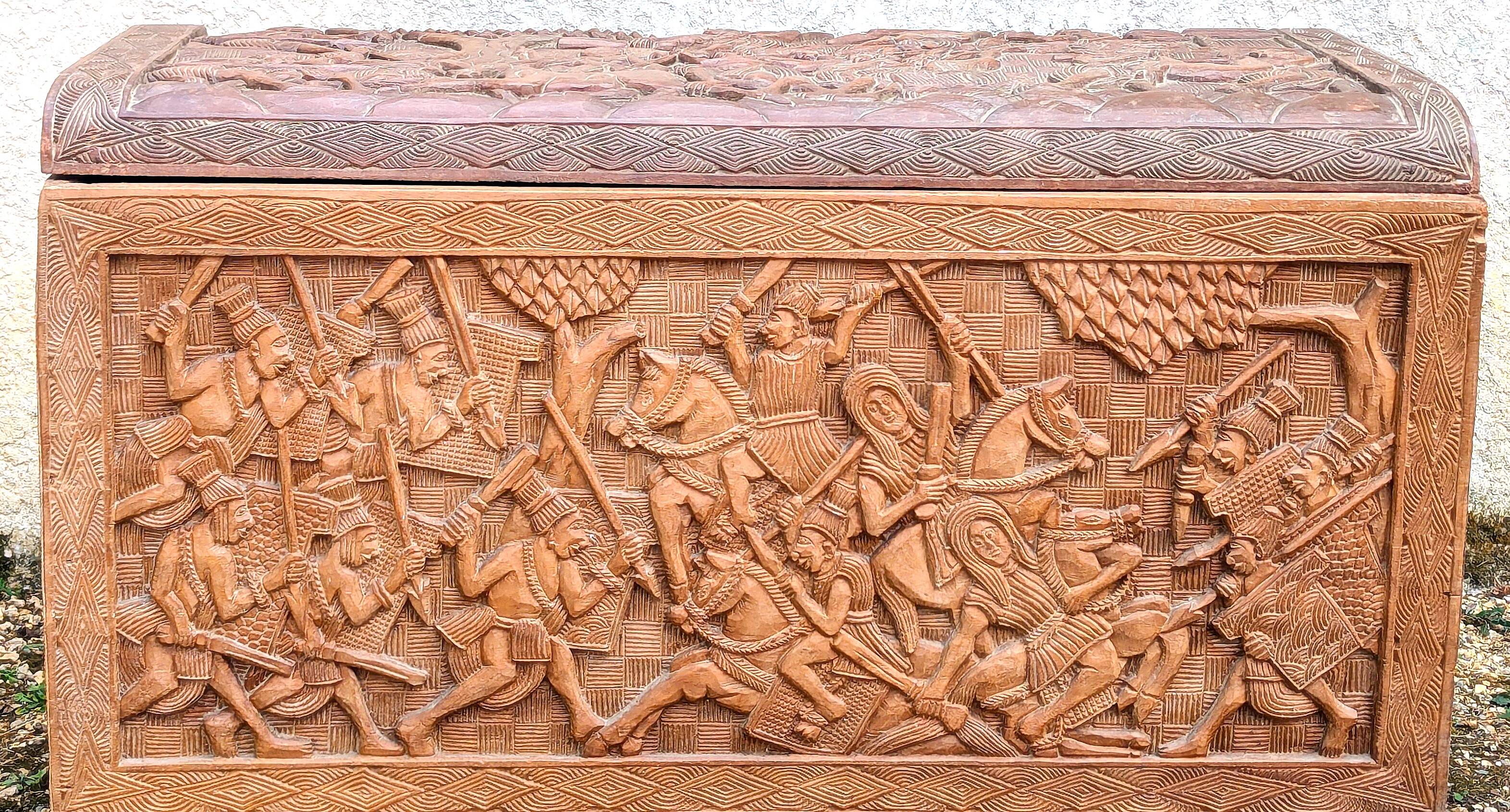 Antique Large Exotic Wood Chest Carved Africa