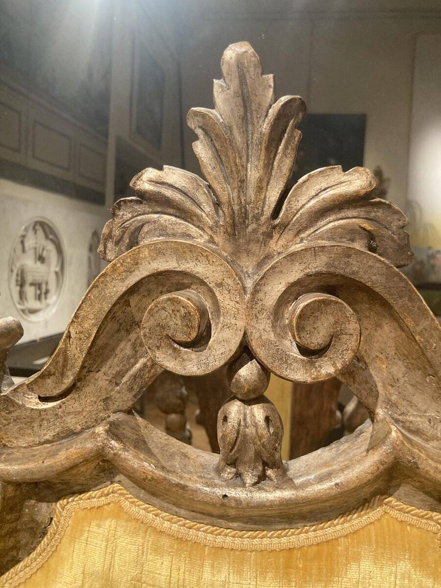 Italian Rococo Silver Mecca Giltwood Throne Armchair, Rome, 18th Century