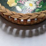 Serving tray with floral decoration, handmade braiding, bohemian countryside