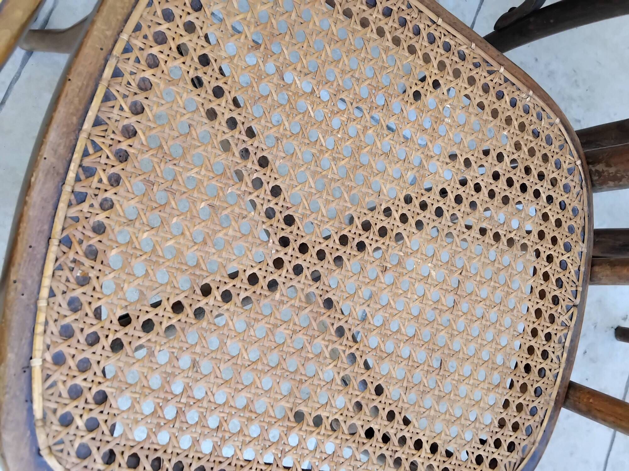 6 antique bistro chairs with curved wood and caning from 1900 L&H Cambier Frères