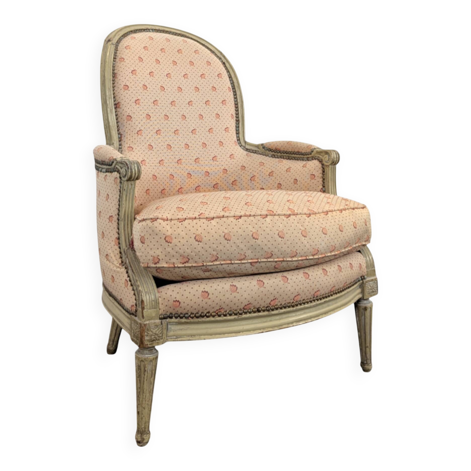 Louis XVI period bergère armchair with re-engraving