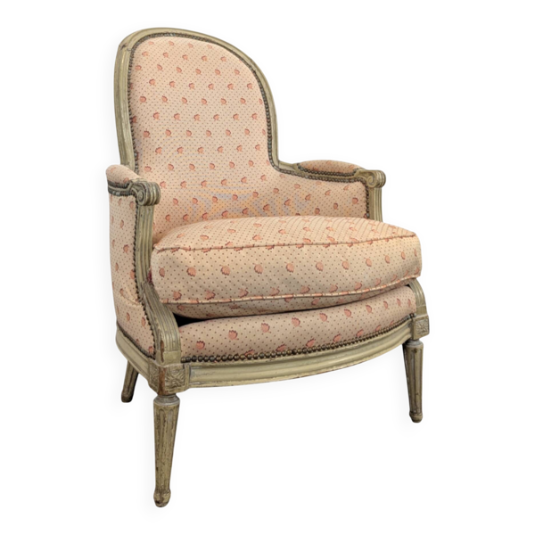 Fauteuil bergère d'époque Louis XVI réchampie