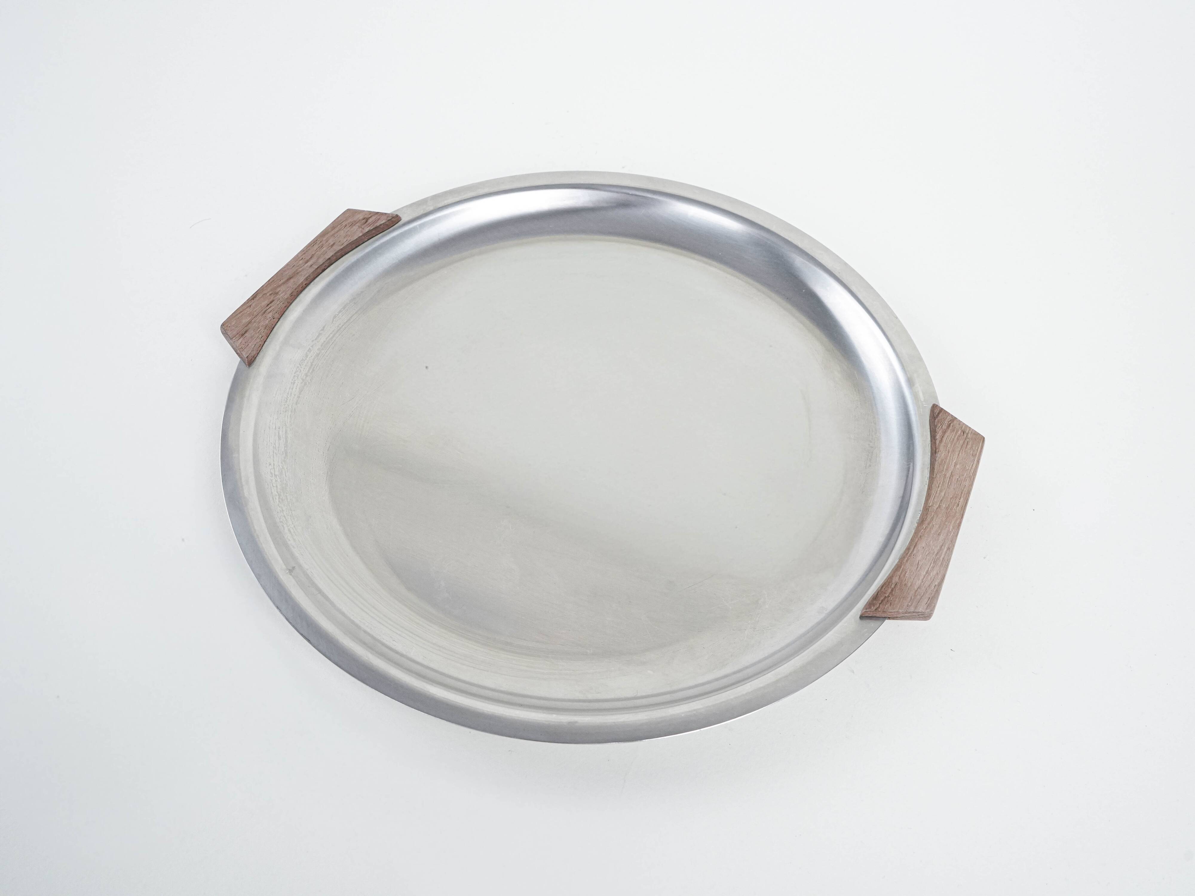 Round stainless steel tray, Danish design, 1970s, made in Denmark