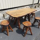 Table and 6 brutalist stools 1970