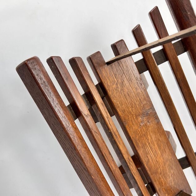 Modernist Oak Magazine Rack, 1970s