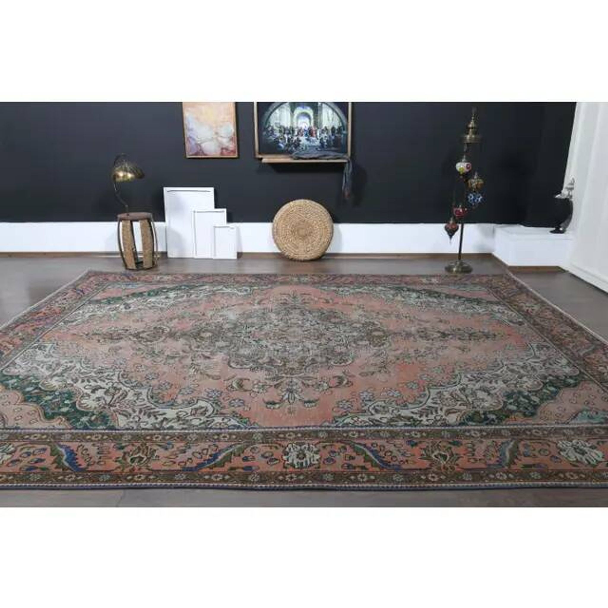 1970s Vintage Persian Handmade Wool Orange Oversized Area Rug 284x385