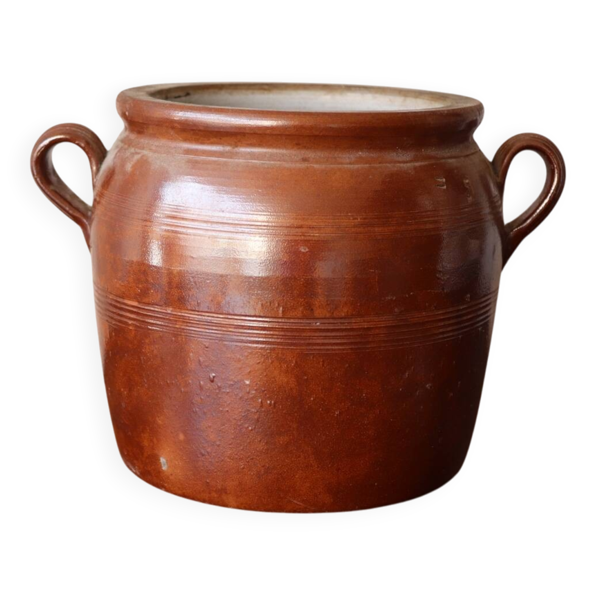 Large antique glazed stoneware pot