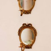 Pair of Swedish brass sconces with mirror