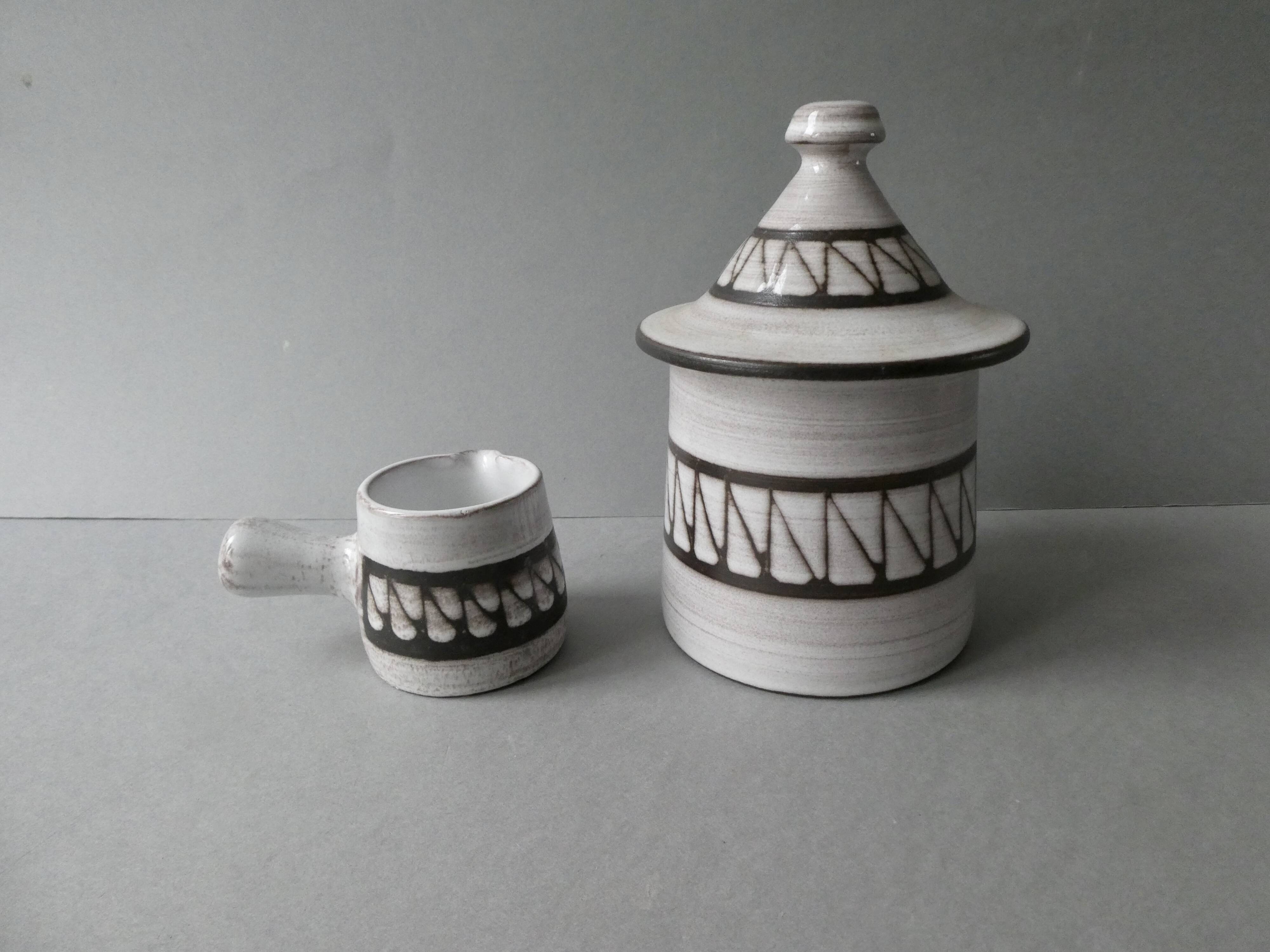 Ceramic sugar bowl and creamer by Emile Masson Vallauris, 1960s