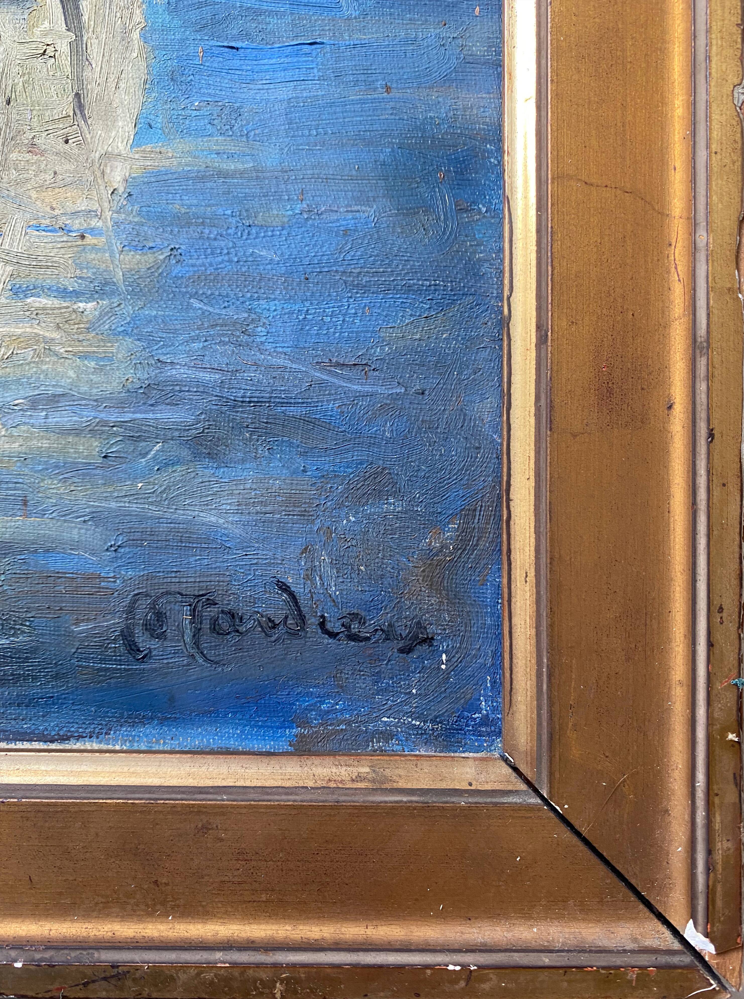 Table "Landscape of boats" Italy HST signed Alfred Tardieu (XIX-XX)