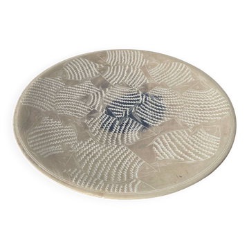 Plat rond artisanal ethnique poisson