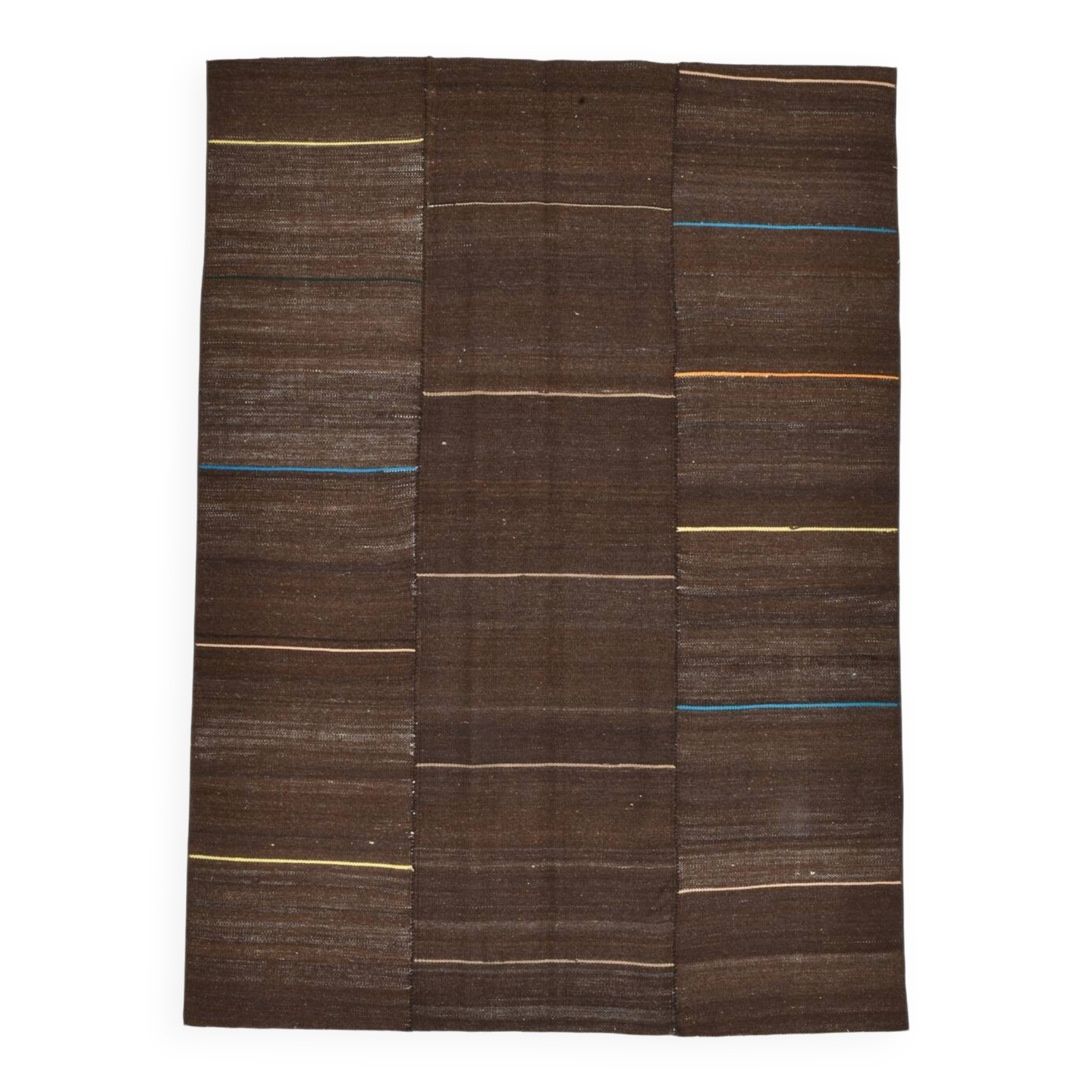5x8 Dark Brown Ethnic Turkish Kilim Rug, 169x238Cm