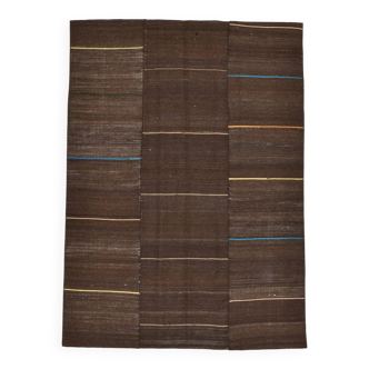 5x8 Dark Brown Ethnic Turkish Kilim Rug, 169x238Cm