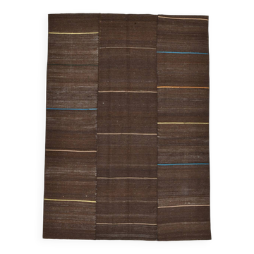 5x8 Dark Brown Ethnic Turkish Kilim Rug, 169x238Cm
