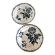 2 old flat plates decorated with dark blue roses in earthenware. Two different settings