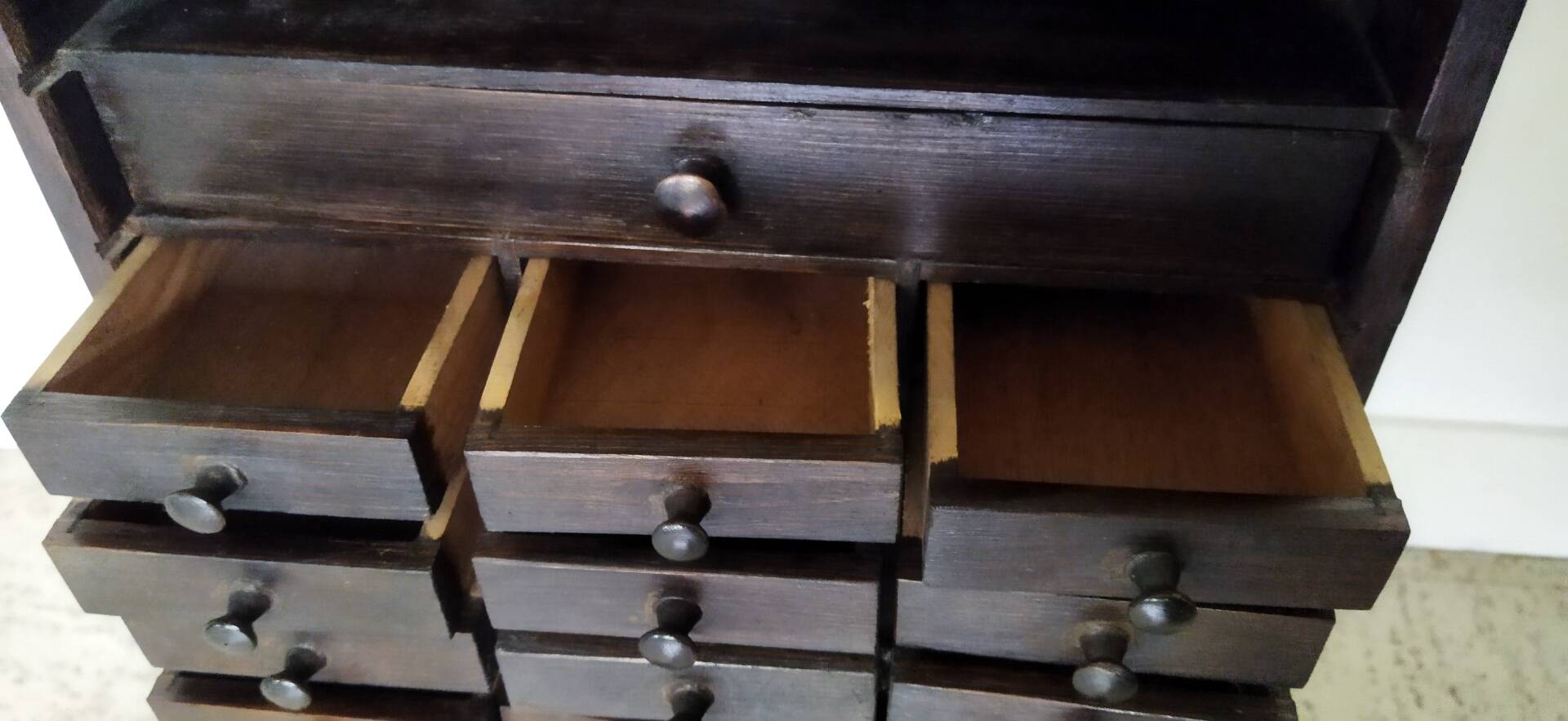 Authentic workshop furniture / Vintage watchmaker's layette in black wood