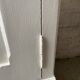 Vintage Parisian wardrobe, pale yellow lacquer, one door, three shelves, one drawer