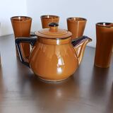 Théière ocre marron Poët Laval 8T  7 verres à  à orangeade ou mazagrans