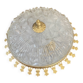 Plafonnier vintage verre taillé et métal doré