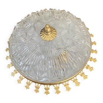 Vintage ceiling light with cut glass and gold metal.