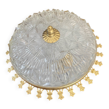 Vintage ceiling light with cut glass and gold metal.