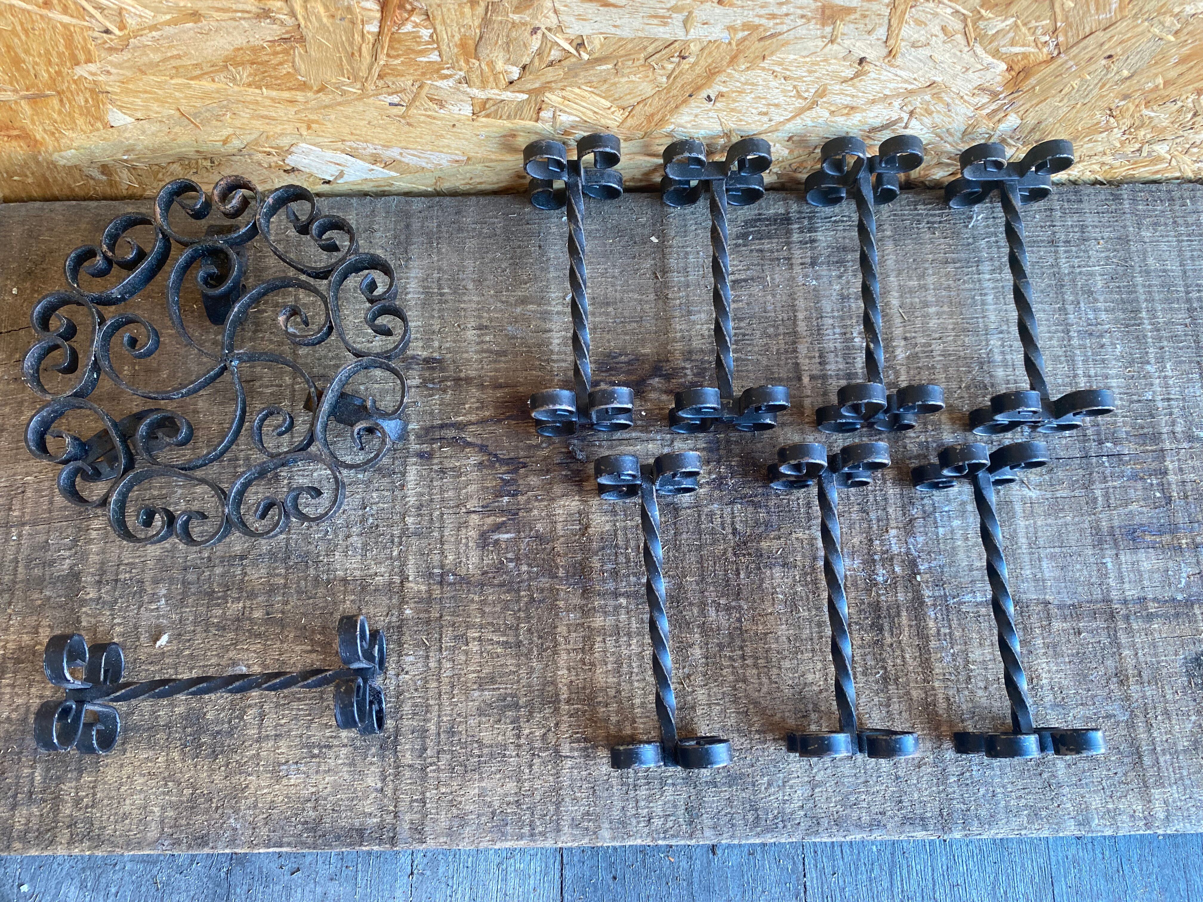 Service Table Under Plate + 12 Old Forged Iron Knife Holders Black