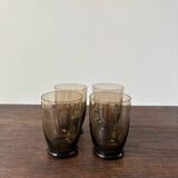 set of 4 art deco glasses, brown chiseled glass