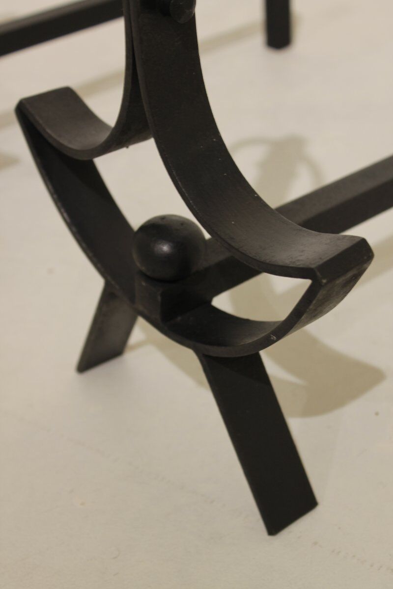 Pair of modernist wrought iron fire dogs