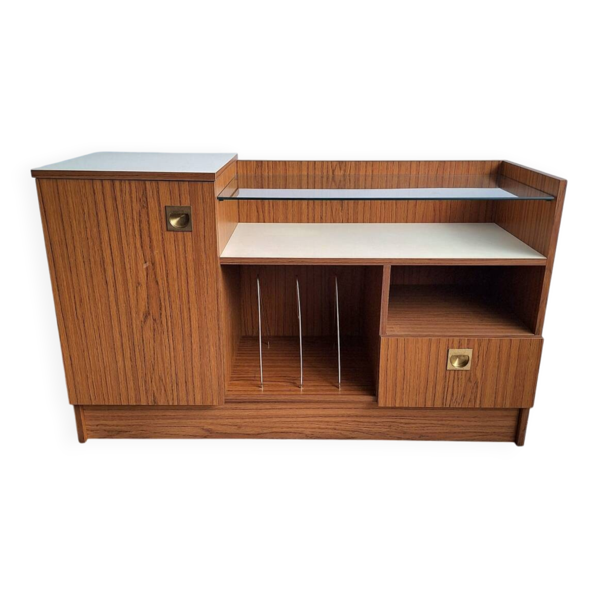 Vintage record player cabinet, designer hi-fi radio sideboard