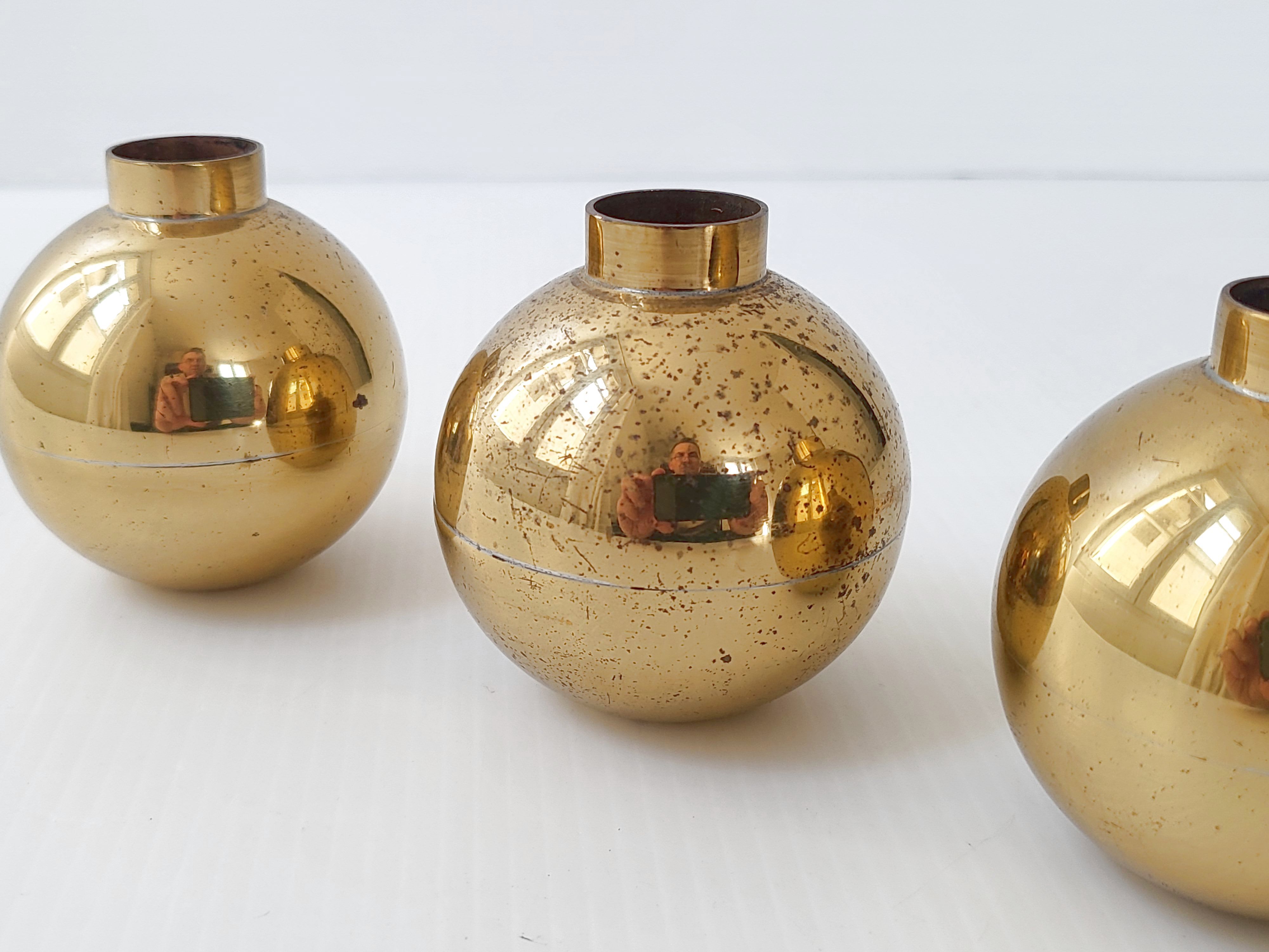 Suite of 3 candle holders in vintage solid brass 1950