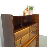 Donker vintage fineer design vitrinekast Jirak, boekenkast